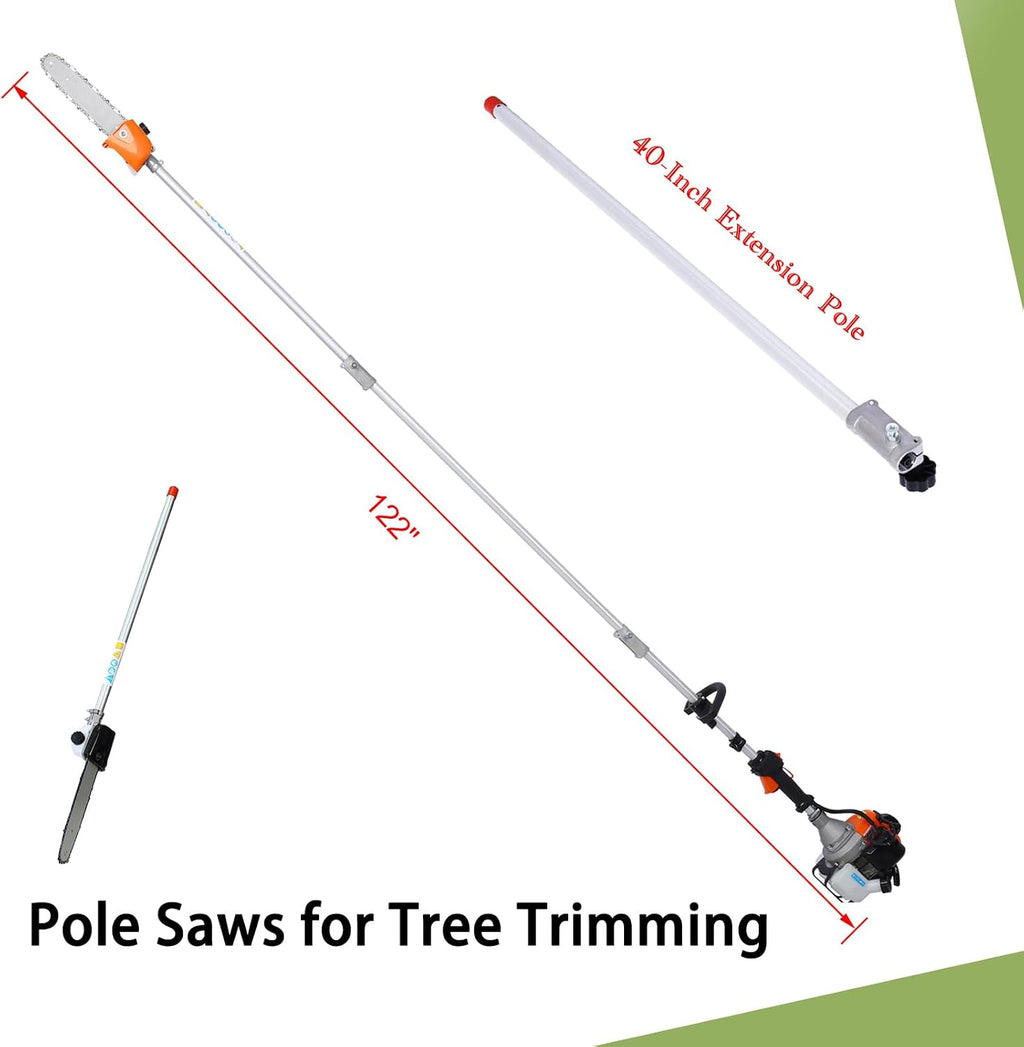 33cc 2-Cycle Gas Multi-Trimmer | 10-in-1 String Trimmer w/Rotatable 40' Pole Saw, Weed Eater Weed Wacker, Brush Cutter & Hedge Trimmer Gas for Lawn, Yard, Garden Care, All-in-one Garden Tool