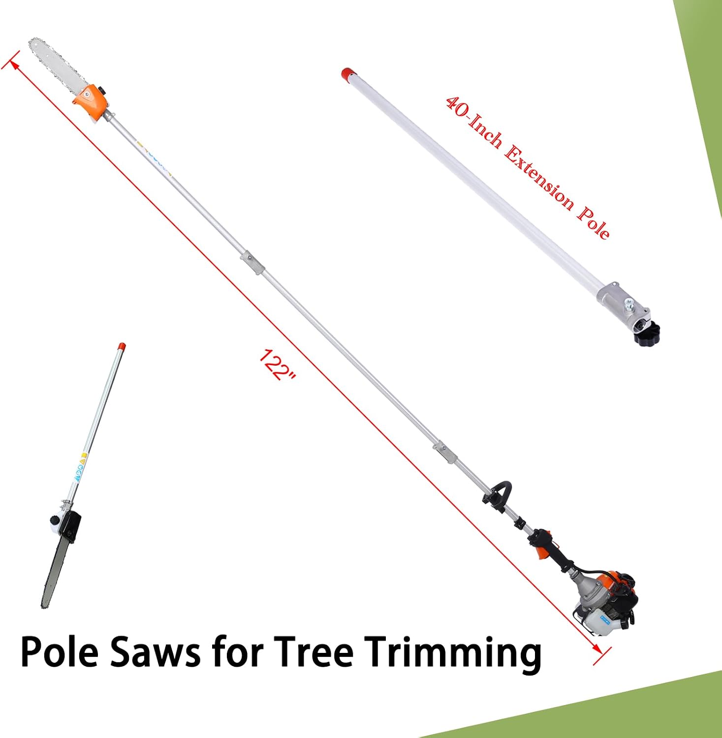 33cc 2-Cycle Gas Multi-Trimmer | 10-in-1 String Trimmer w/Rotatable 40' Pole Saw, Weed Eater Weed Wacker, Brush Cutter & Hedge Trimmer Gas for Lawn, Yard, Garden Care, All-in-one Garden Tool
