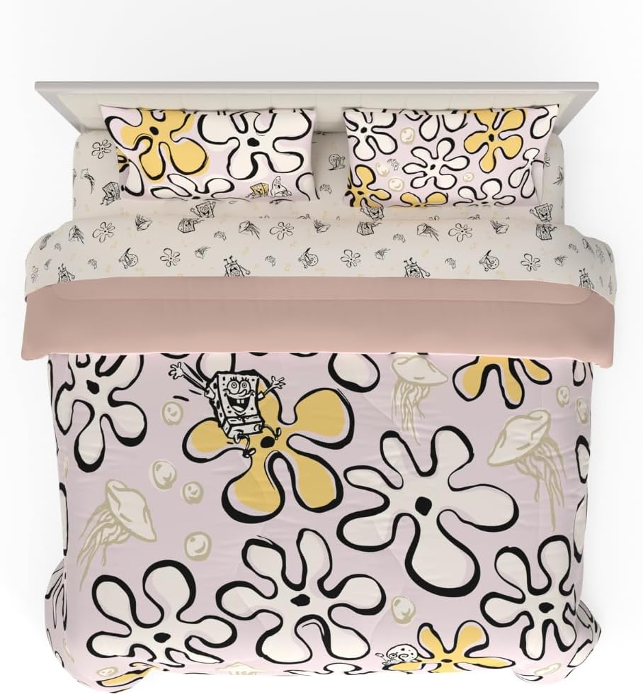 Collectibles Spongebob Squarepants Jellyfish Recycled Bedding 7 Piece Super Soft Reversible Comforter and Sheet Set, King, (100% Official Licensed Product) by Franco