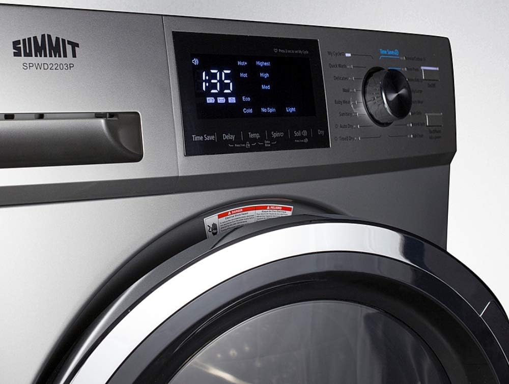 Summit Appliance SPWD2203P 24' Wide 115V Washer/Dryer Combo in Platinum for Non-Vented Use, 2.7 Cu.Ft. Capacity, LCD Display, 16 Wash Cycles, 1300 RPM, Stainless Steel Drum, Child Lock