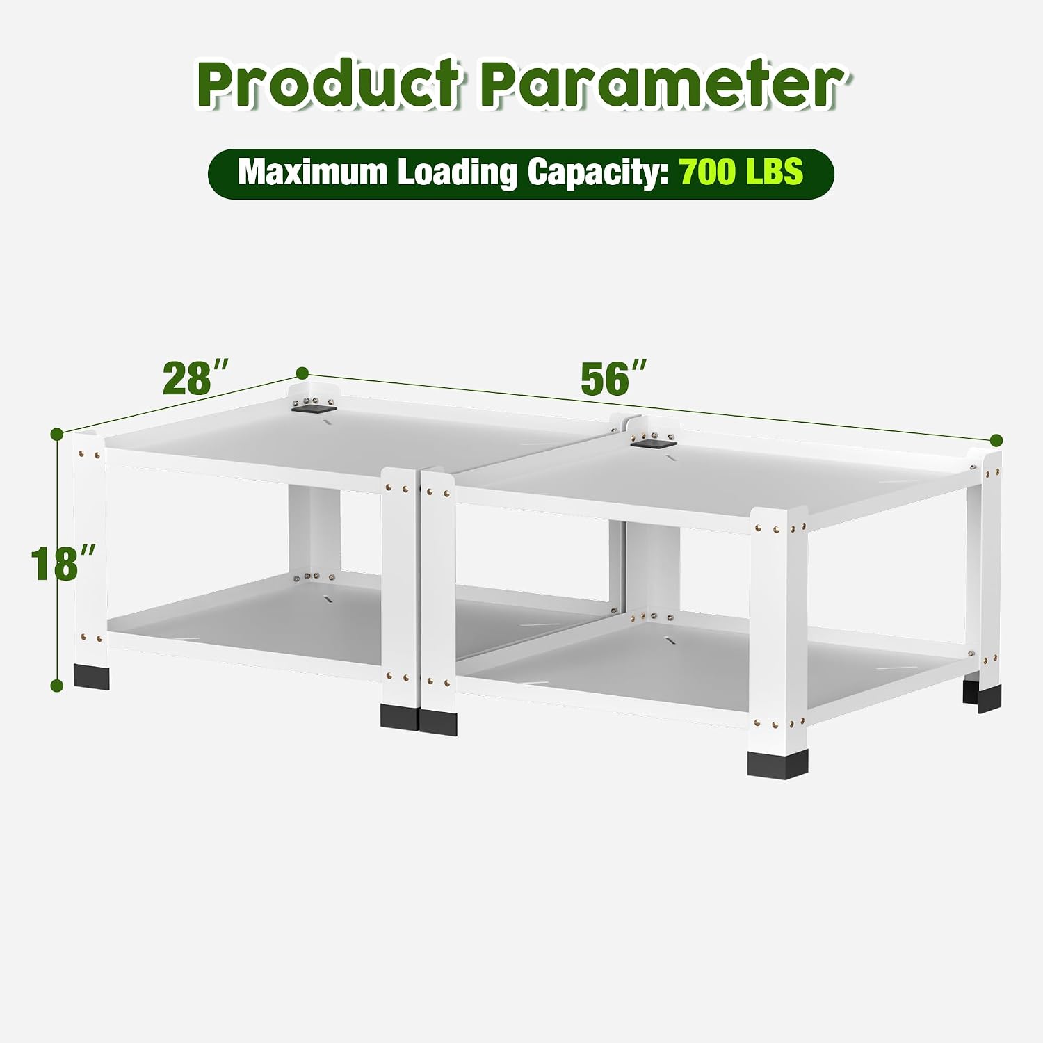 2 Pack Washer and Dryer Pedestals Heavy Duty Laundry Pedestal, 28' Universal Fit Anti-Vibration Metal Washing Machine Stand Base, 700lbs Capacity, 14' H, White, Assembly Required