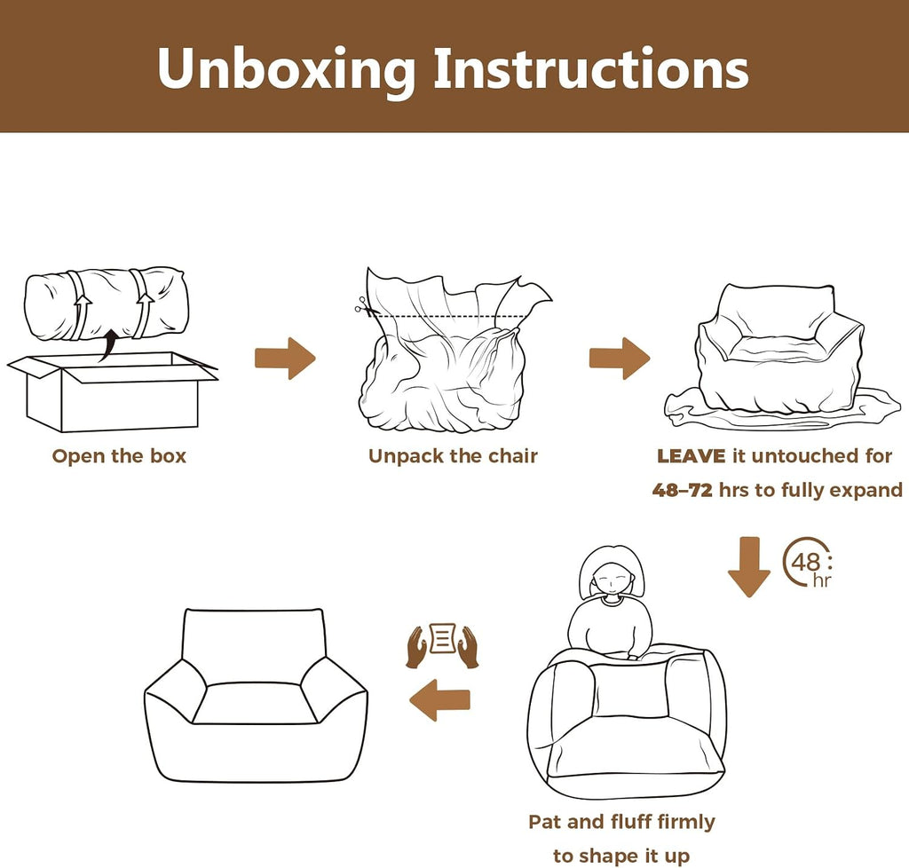 Achicsofar Giant Bean Bag Chairs for Adults Teens, Large Bean Bag Sofa Chairs with Filling Comfy Fuzzy BeanBag Chair with Armrests for Bedroom Living Room Reading (Brown, Medium)