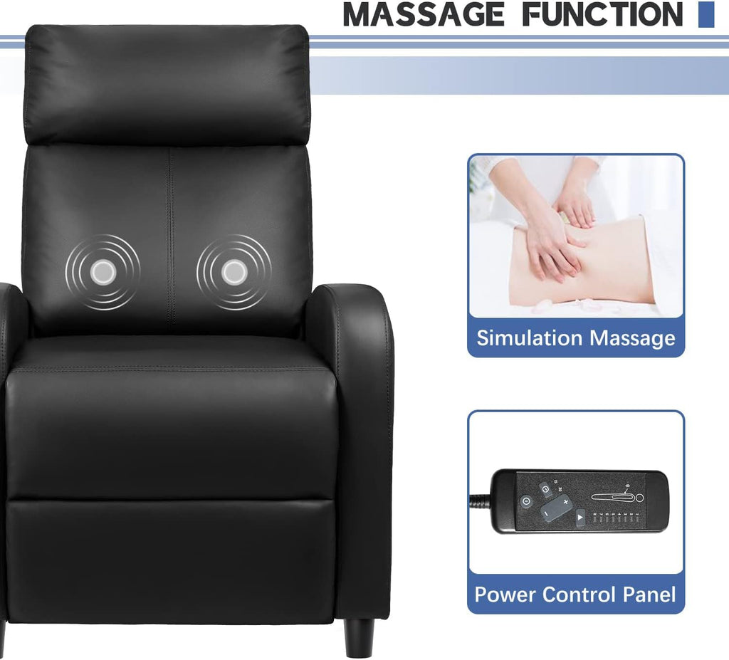 Furniwell Massage Recliner Chair for Living Room Adjustable PU Leather Reclining Chair Home Theater Seating Modern Winback Single Sofa for Adults with Footrest (Leather, Black)