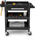 3 Tier Tool Cart on Wheels, Heavy Duty Industrial Utility Service Cart with Drawer, Rolling Mechanic Tool Box Organizer for Garage Warehouse Workshop Repair Shop, 330 LBS Capacity (Black)