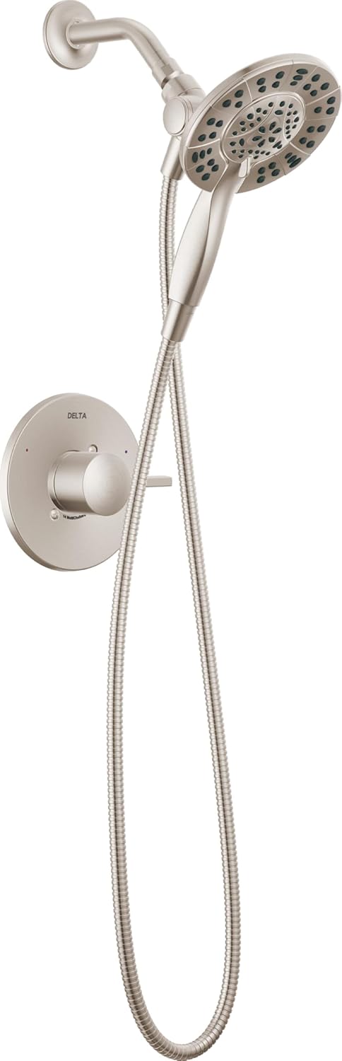 Delta Albion 14 Series Brushed Nickel Shower Faucet Set with In2ition 2-in-1 Dual Shower Head with HandHeld Spray Combo, Valve Trim Kit, Spotshield Brushed Nickel T142855-SP-I (Valve Not Included)