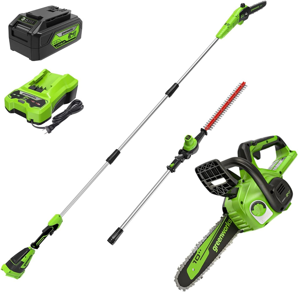 Greenworks 24V Chainsaw,24V Polesaw,Combo Kit(1)2AH Battery, (1) 2A Chargers