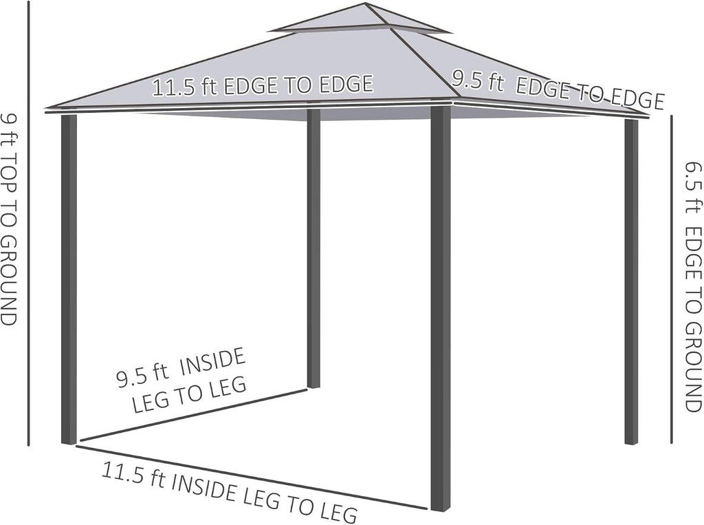 Outsunny 9.6' x 11.6' Patio Gazebo, Outdoor Canopy Shelter with 2-Tier Roof and Netting, Steel Frame for Garden, Lawn, Backyard, and Deck, Gray