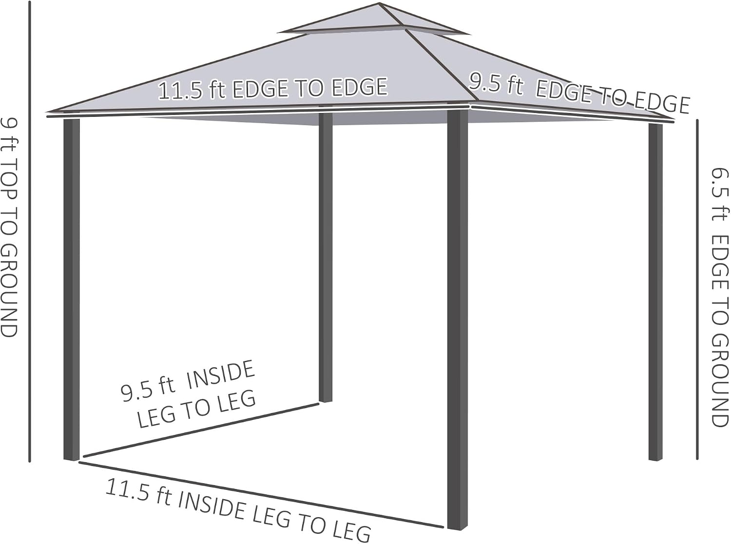 Outsunny 9.6' x 11.6' Patio Gazebo, Outdoor Canopy Shelter with 2-Tier Roof and Netting, Steel Frame for Garden, Lawn, Backyard, and Deck, Gray