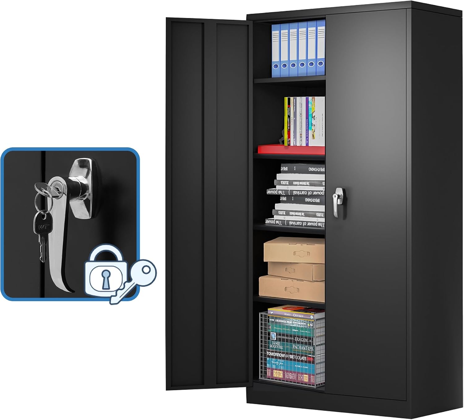 Black Metal Storage Cabinet 71' Hx36 Wx18 D Garage Tool Storage Cabinet with Doors and Shelves,Steel Lockable File Cabinet for Home Office,Basement,Warehouse,Assembly Required