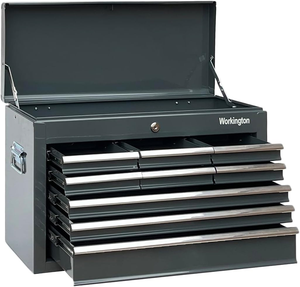 Workington Portable Metal Tool Chest with 9 Drawers, 24' 9-Drawer Tool Chest Cabinet with Ball Bearing Drawer Slides, Steel Tool Storage Box Organizer 4006 Gray