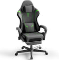 Ferghana Gaming Chair, PU Leather Ergonomic Computer Chair with Massage Lumbar Support, High Back Office Game Chair with Footrest and Linkage Armrest for Adult, Grey/Black/Green