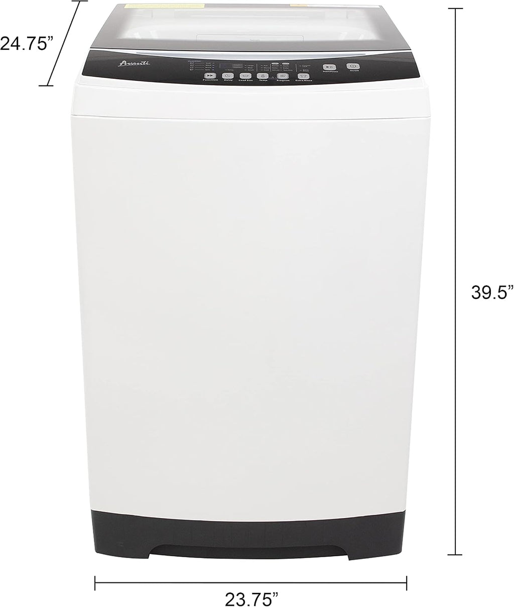 Avanti Portable Washing Machine 3.0 Cu. Ft. Capacity, Top Loading with Hot and Cold Water Inlets, 6 Preprogrammed Wash Cycles & 3 Load Sizes, Compact Design for Apartments Dorms and RVs, White