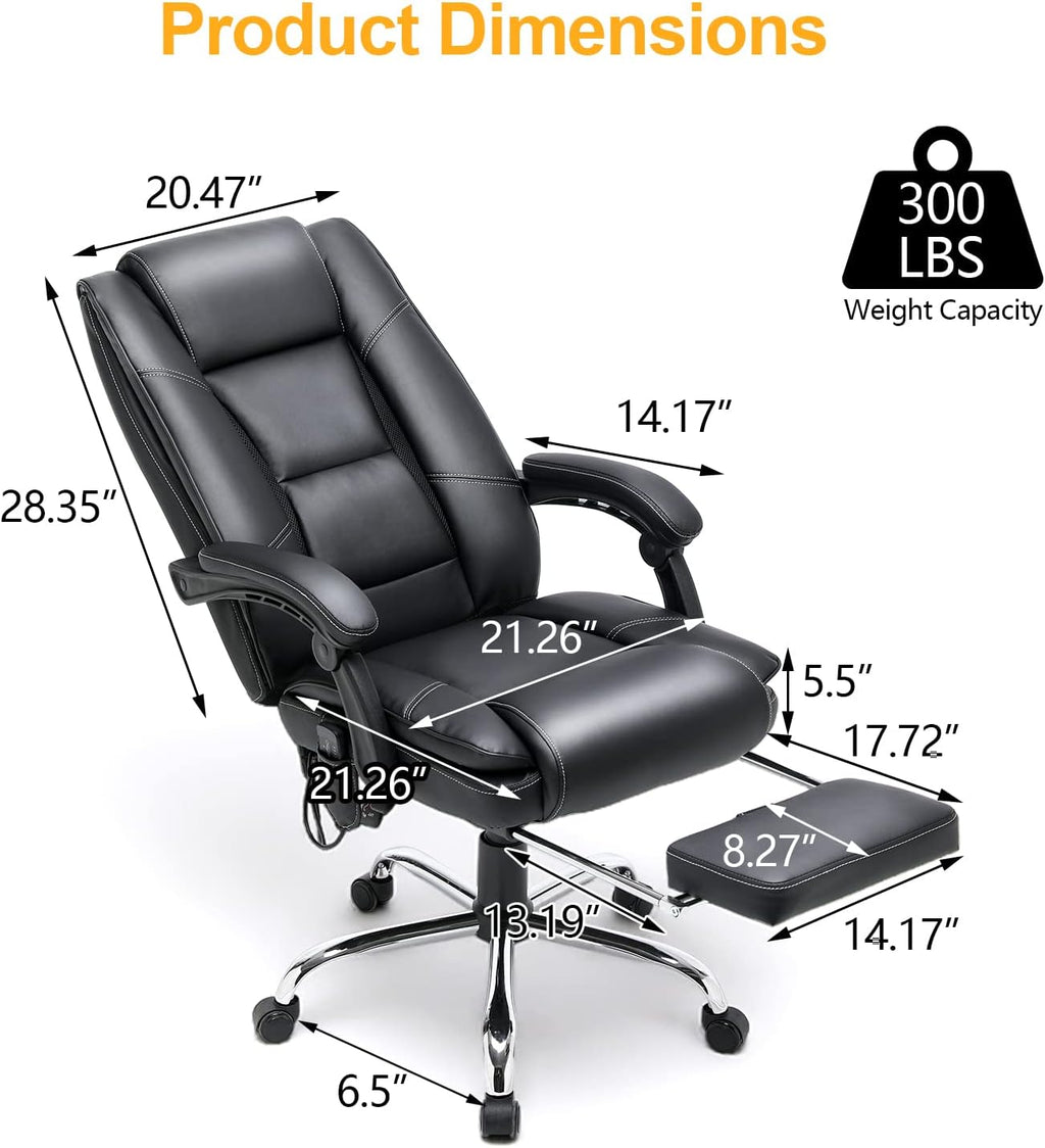 HOMREST 4-Point Massage Executive Office Chair with Footrest,Heated Reclining Chair with Lumbar Back Support,Ergonomic Desk Chair with Armrest, Computer Desk Chair for Home Office(Black)
