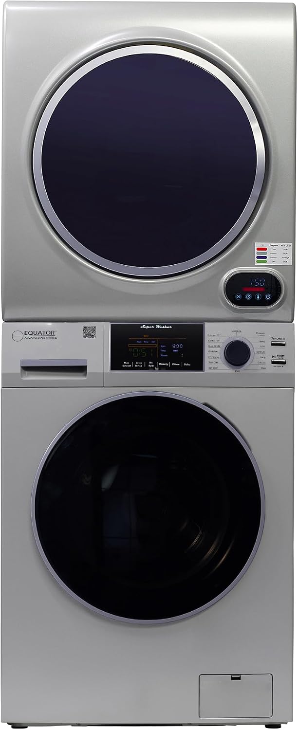 Equator Premium Stackable 15 Lbs Washer 1.62cf 110V+Vented Digi Dryer 3.5cf 110V (Silver)