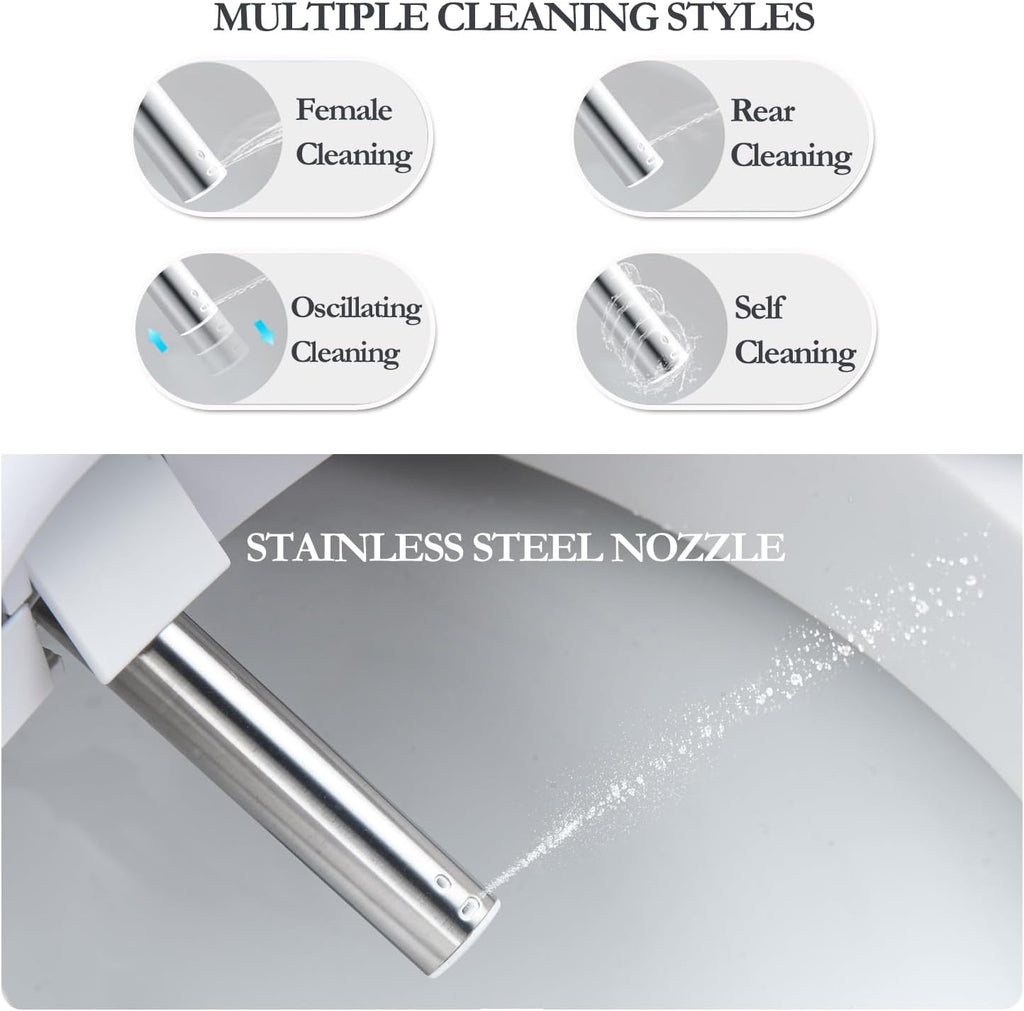 XCQQ Bidet Toilet Seat, Bidet Seat With Warm Water Wash, Heated Seat, Air Dryer, Soft Close Lid, Night Light, Self Cleaning Nozzle, LED Display, Requires Outlet - Round