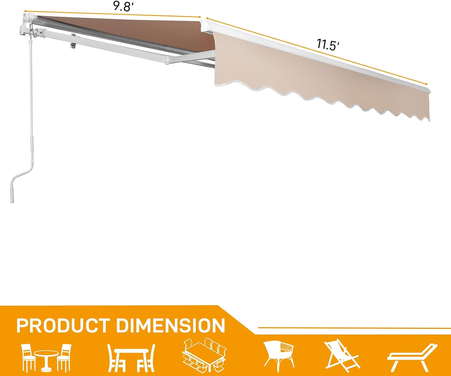 VINGLI 12' x 10 ' Retractable Awning for Patio Awning Door Awning with Manual Crank Handle, Aluminum Frame Door Canopy UV Resistant (Beige)