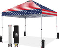 CROWN SHADES 10x10 Pop Up Canopy - Beach Tent with One Push Setup - Easy Outdoor Sun Shade for Events, Parties, Camping - Gazebo with STO-N-Go Cover Bag, Silver Coated Top, American Flag