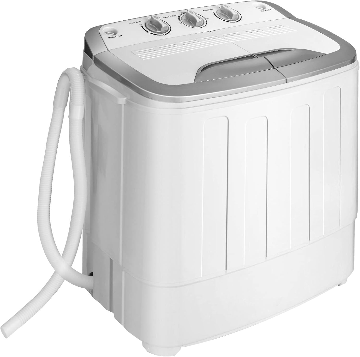 COSTWAY Portable Washing Machine, Twin Tub 13Lbs Capacity Washer 8Lbs and Spinner 5Lbs with Control Knobs, Timer Function, Drain Pump, Compact Laundry washer for Home Apartment Dorms RV, Grey+White
