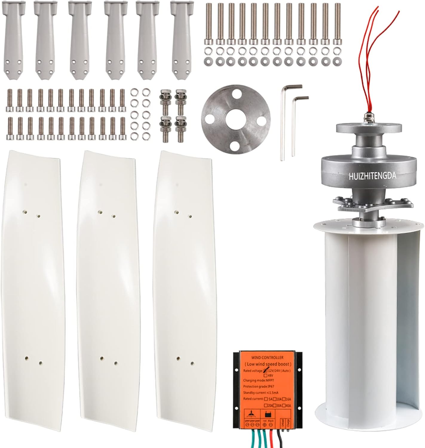 12V 24V 48V Small Vertical Axis Wind Turbine Generator with MPPT Low Noise Windmill for Farm,3 Blades Vertical Levitation Upright Wind Generator(3000W)
