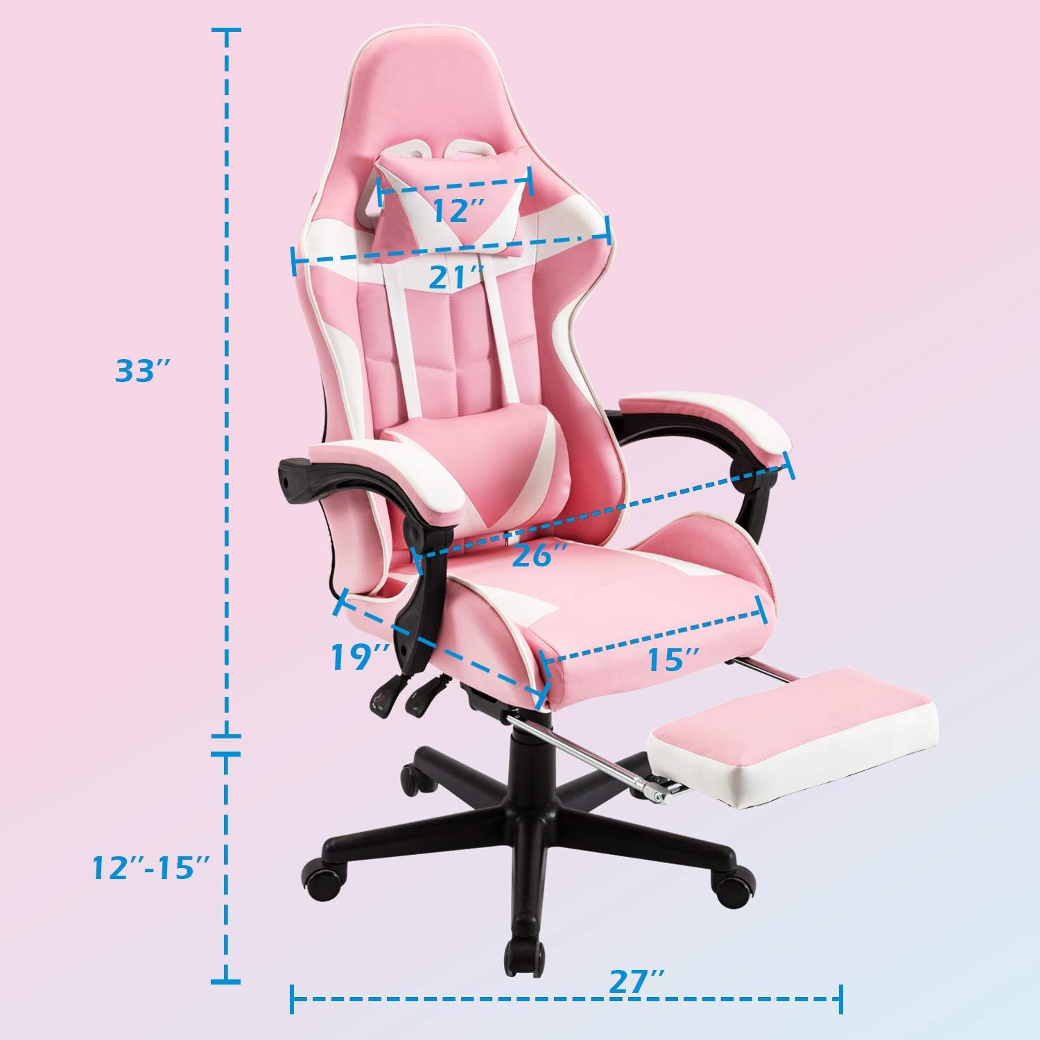 Soontrans Pink Gaming Chairs with Footrest,Ergonomic PC Computer Game Chair,Lovely Home Office Desk Pink Chair with Headrest and Lumbar Support Gamer Chair for Girls