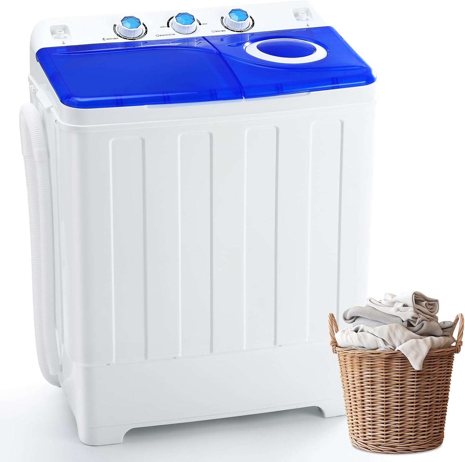 Dawmilon Portable Washing Machine Twin Tub - 28lbs Compact Washer (18lbs) and Spinner Dryer (10lbs) Combo with Drain Pump - Semi Automatic Washing Machine for Apartments, Dorms, RVs, Camping - Blue