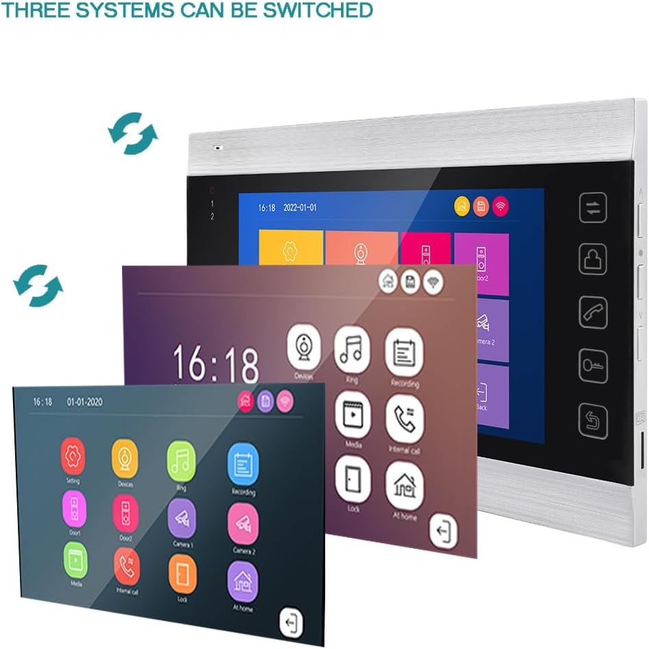 WiFi Video Intercom System with 1080P 160°Wide HD Camera 7 lnch Wired Screen Monitor with Night Vision Motion Detect for Vally Apartment,Tuya (one doorbell,Two Monitor)