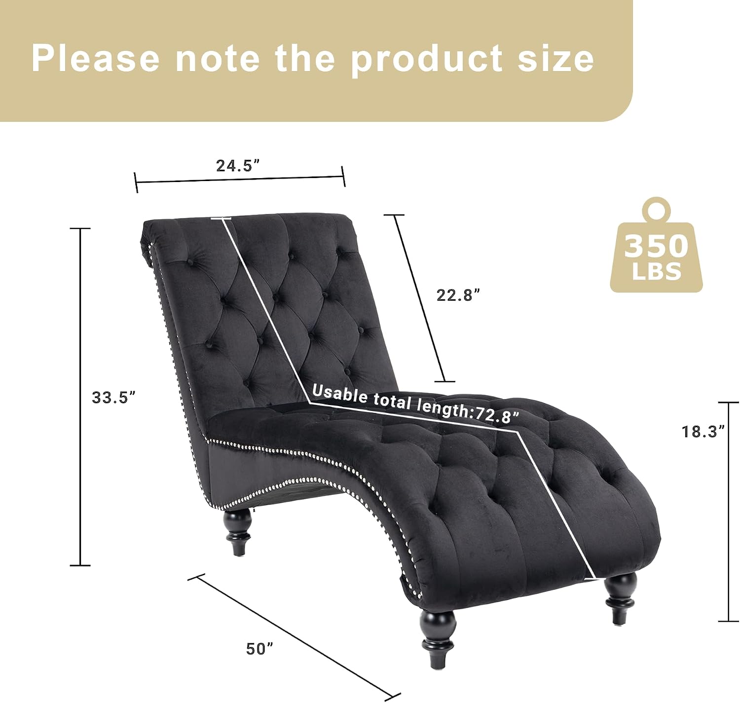 Velvet Chaise Lounge Indoor,Button-Tufted Upholstered Chaise Lounge Chair with Pillow for Bedroom Living Room Office Modern Backrest Leisure Recliner Sleep Sofa,Black