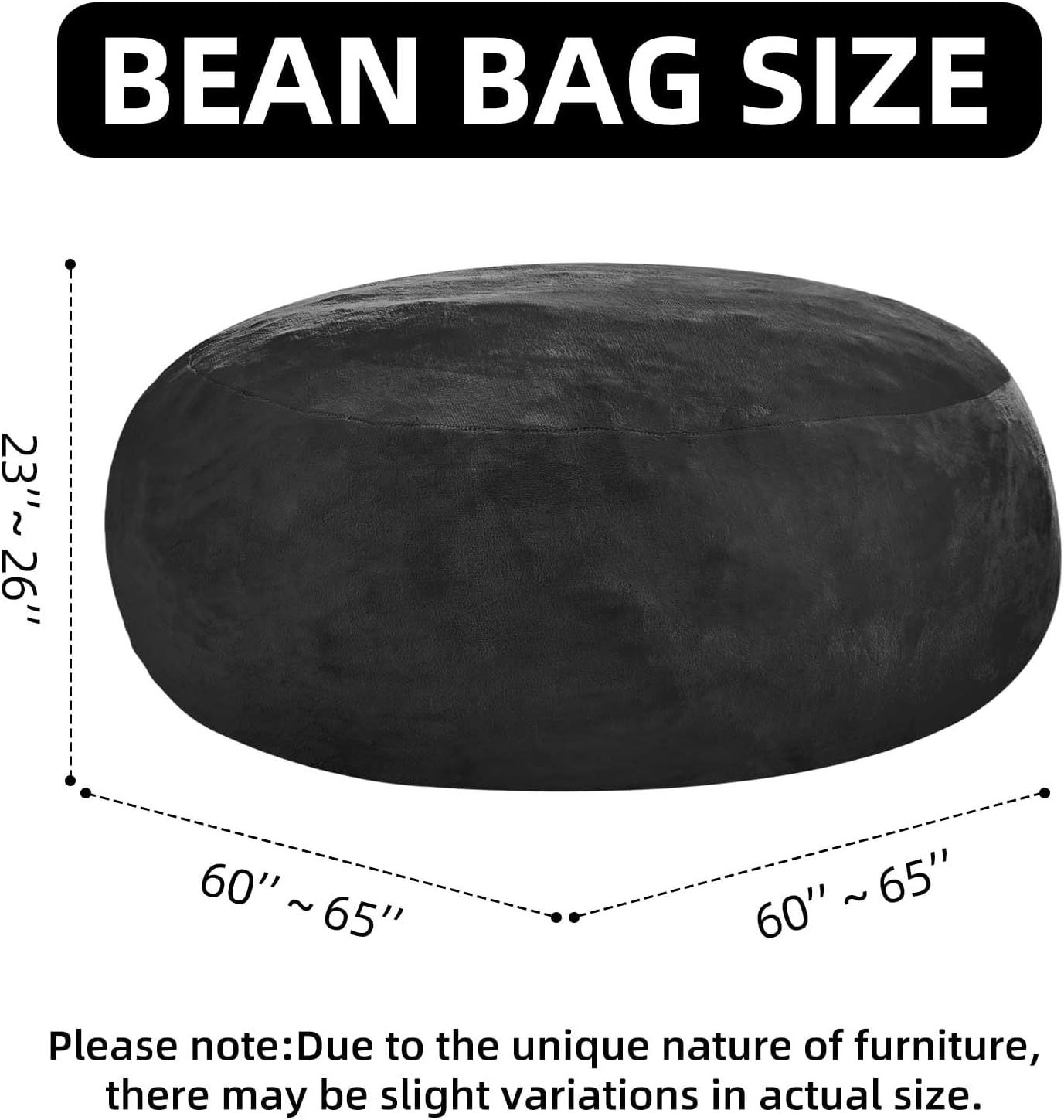 Extra Large Bean Bag Chairs for Adults 6FT Bean Bags with Filler Included Memory Foam Chair Soft and Comfortable Giant Bean Bag, Suitable for Bedroom, Dormitory Gaming and Gaming Chairs(Black)
