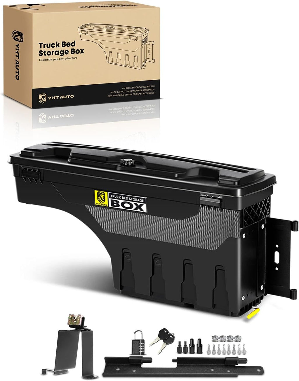 YHTAUTO Passenger Side Truck Bed Storage Tool Box Lockable Fits 2019-2025 Chevrolet Silverado GMC Sierra 1500, W/O Multi-Pro Tailgate or CarbonPro Bed, Swing Waterproof Wheel Well ToolBox