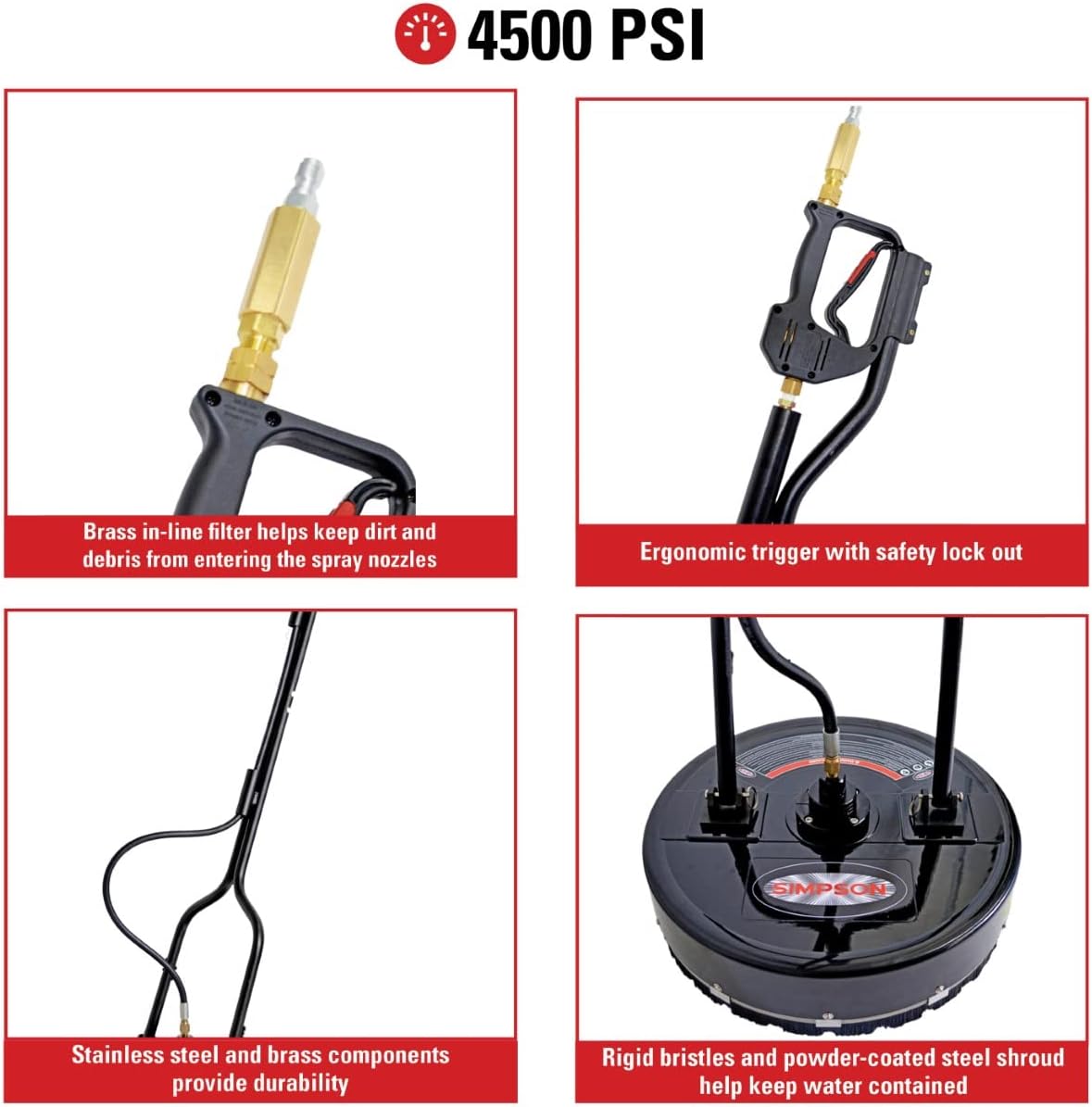 Simpson Cleaning 80182 Universal 20' Industrial Pressure Washer Surface Cleaner for Hot and Cold Water Machines, 3/8' Quick Connection, Recommended min 3450 PSI up to max of 4500 PSI, Black