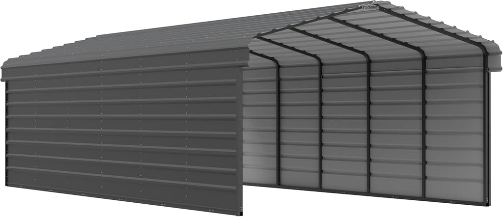 Arrow Carports Galvanized Steel Carport, with 2-Sided Enclosure, Compact Car Metal Carport Kit, 12' x 29' x 7', Charcoal