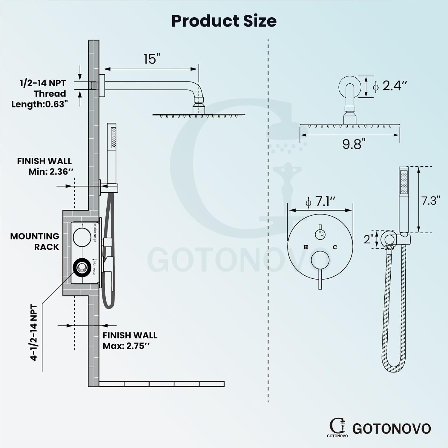 gotonovo Shower System 10 Inch Round Rainfall Showerhead Wall Mounted High Pressure Shower Faucet Set Fixture Combo with Rough in Valve and Cylindrical Handheld Spray, Oil Rubbed Bronze