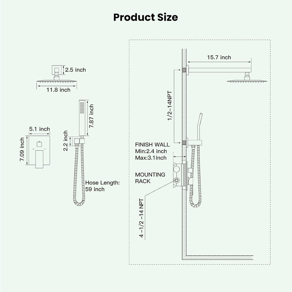 gotonovo Rainfall Bathroom Shower System Rain Shower Head and Handle Set Wall Mounted Shower Complete Combo Solid Brass Pressure Balancing Shower Mixer Valve 12 Inch Matte Black