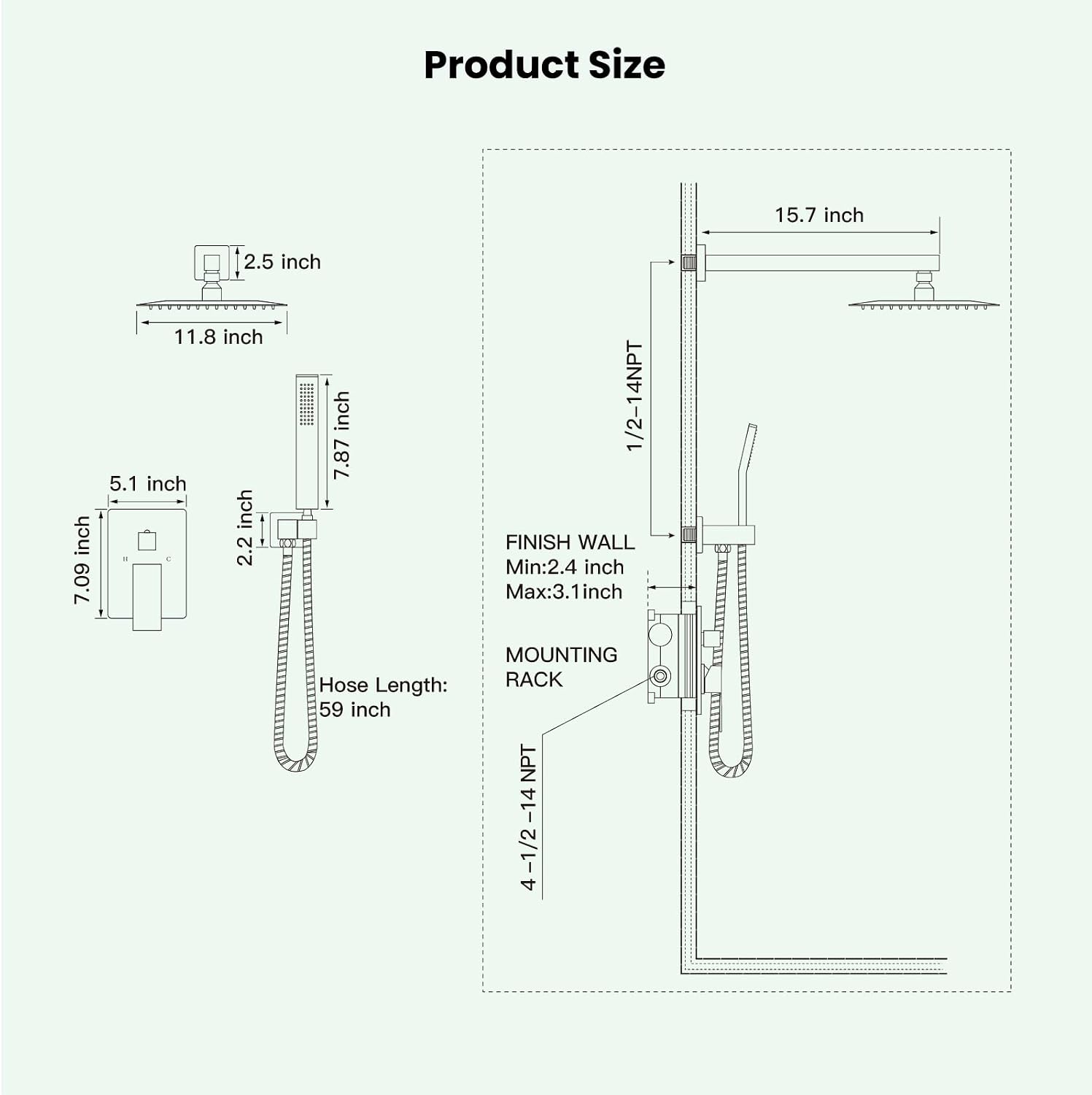 gotonovo Rainfall Bathroom Shower System Rain Shower Head and Handle Set Wall Mounted Shower Complete Combo Solid Brass Pressure Balancing Shower Mixer Valve 12 Inch Matte Black