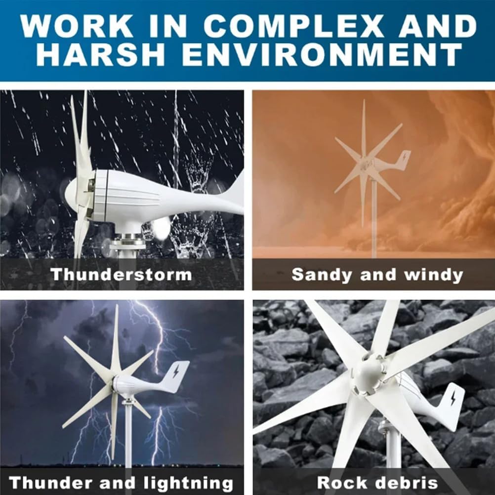 Portable Wind Turbine Generator Kit,5000W 8-Blade 3-Phase Ac Permanent Magnet Generator for Home, RV, And Off-Grid Use White,12V