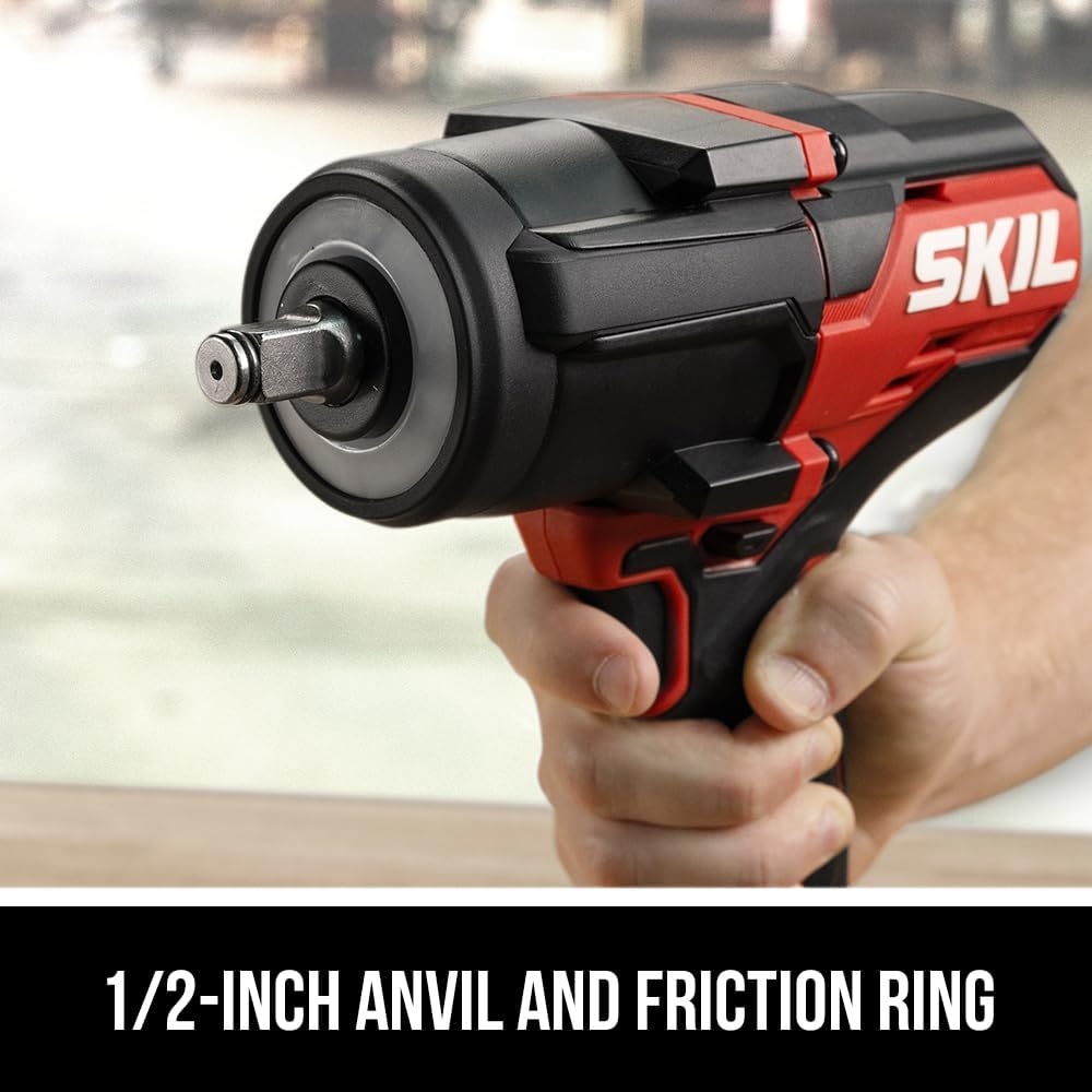 SKIL PWR CORE 20 Brushless 20V 1/2-Inch Mid-Torque Impact Wrench Kit, Includes 4.0 Ah Battery and Auto PWRJump Charger- IW5761B-10