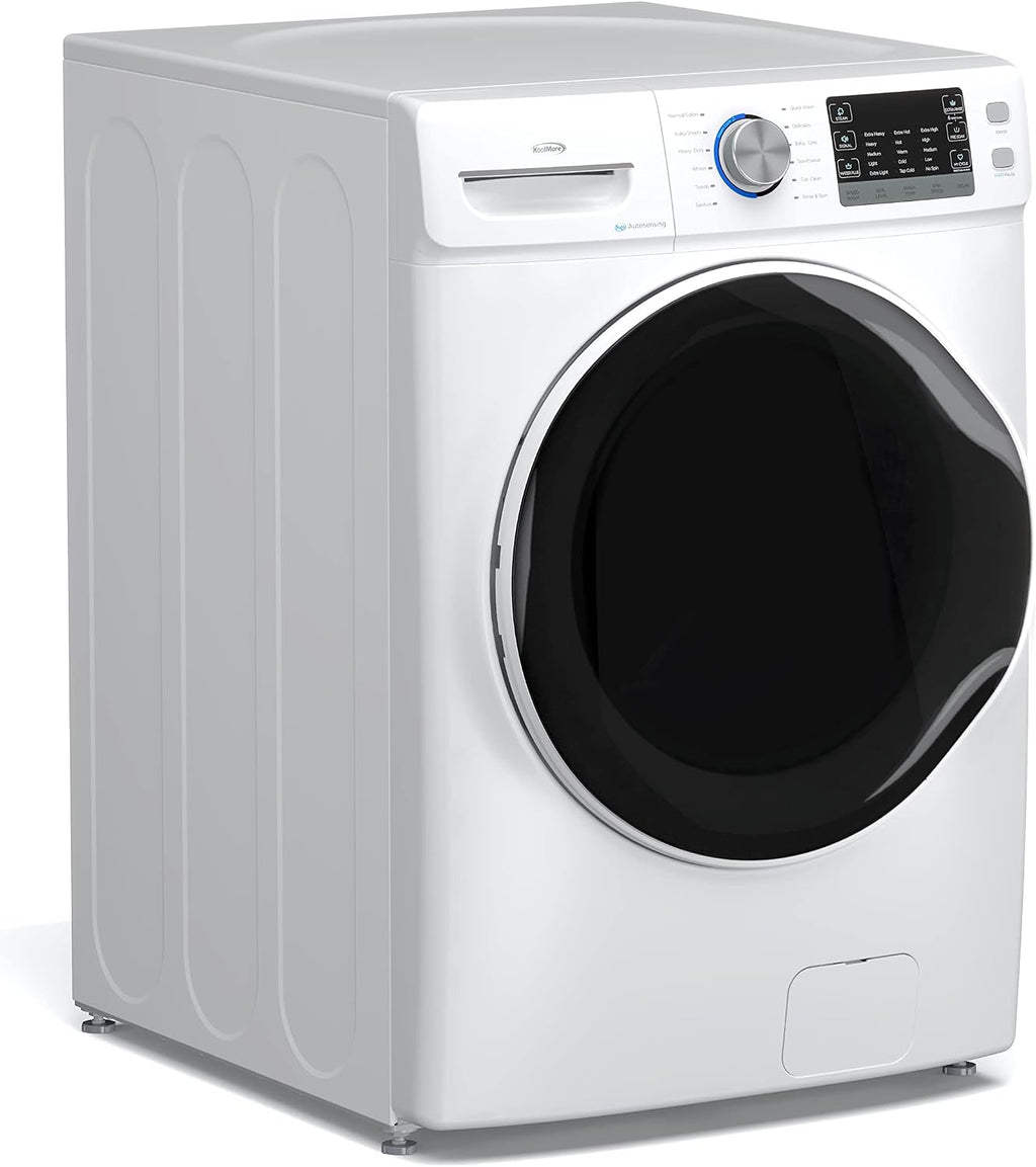 KoolMore 27' Front Load X-Large 4.5 Cu. Ft. Washing Machine with Quiet Inverter Motor, Steam and Water Plus Functions, 20-Minute Quick Wash, and 12 Washing Cycles [White] [120V] (FLW-5CWH)