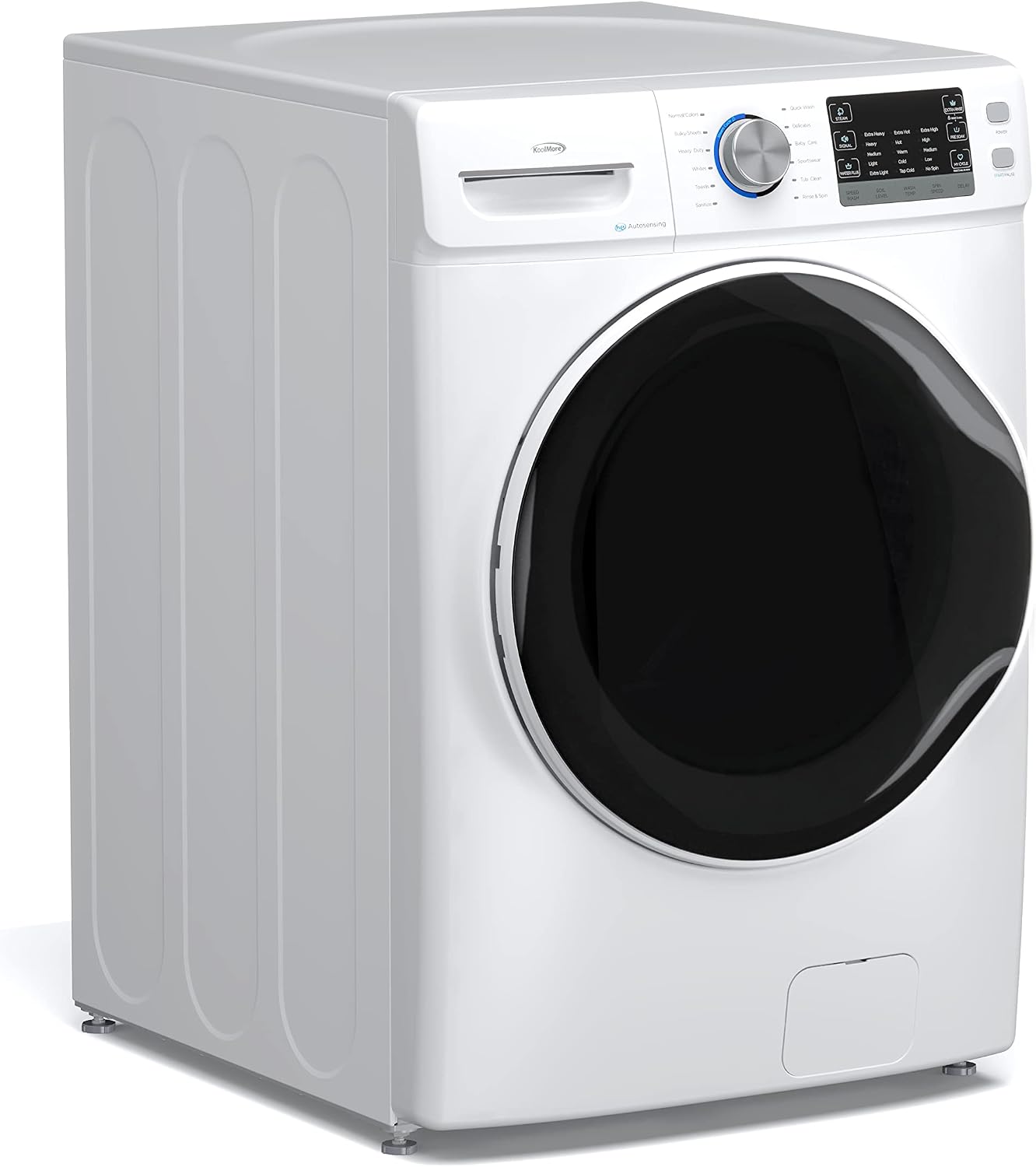 KoolMore 27' Front Load X-Large 4.5 Cu. Ft. Washing Machine with Quiet Inverter Motor, Steam and Water Plus Functions, 20-Minute Quick Wash, and 12 Washing Cycles [White] [120V] (FLW-5CWH)