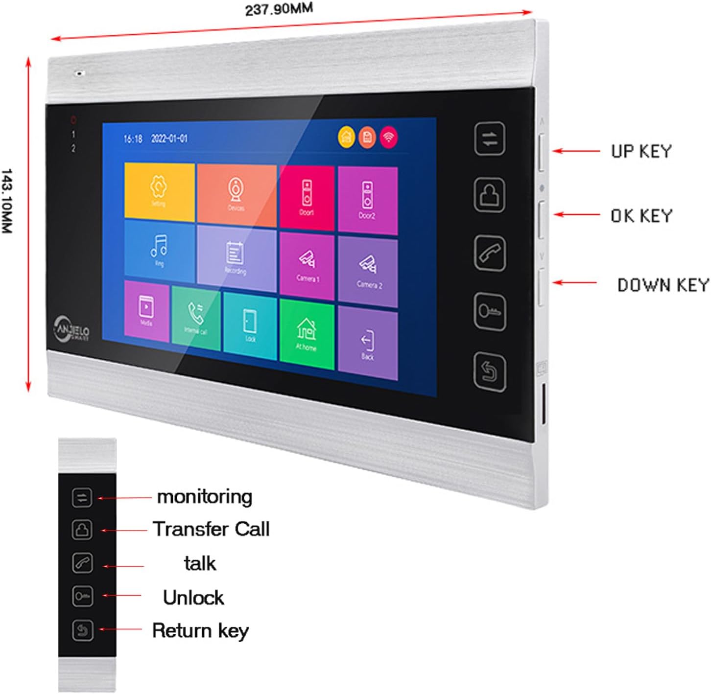 WiFi Video Intercom System with 1080P 160°Wide HD Camera 7 lnch Wired Screen Monitor with Night Vision Motion Detect for Vally Apartment,Tuya (one doorbell,Four Monitor)
