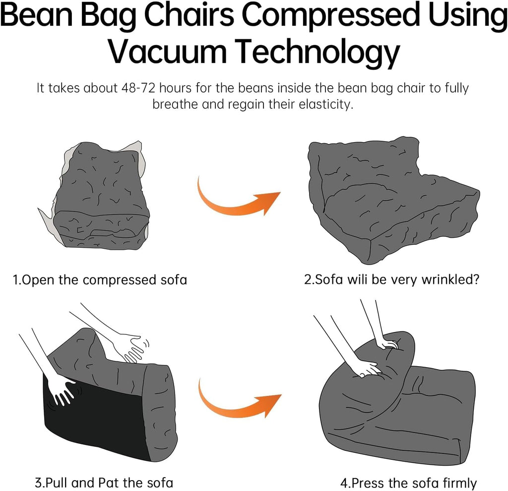 Bean Bag Chair with Ottoman, Giant Bean Bag Chairs for Adults with Memory Foam, Comfy Bean Bag Sofa for Bedroom, Lounge Beanbag of Reading and Gaming with Filler Included(Gray)