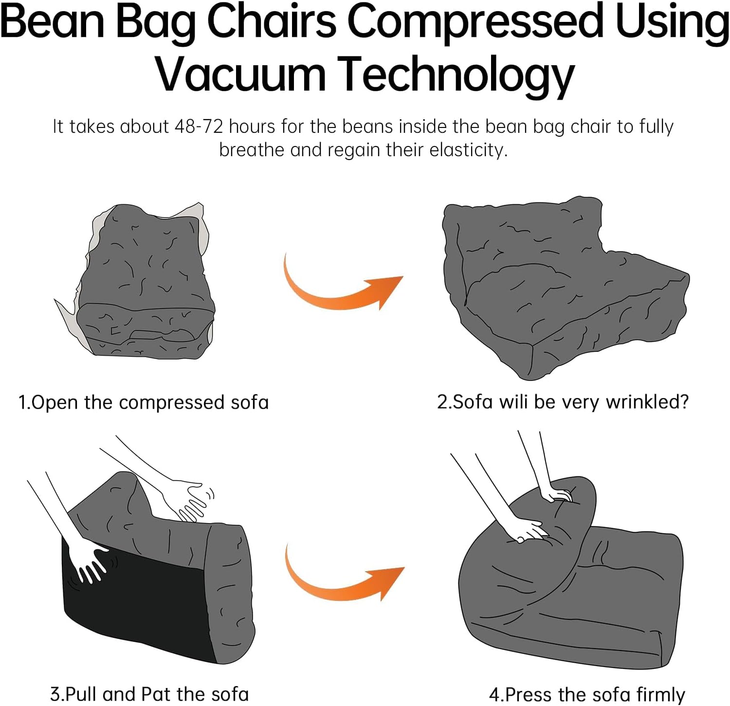 Bean Bag Chair with Ottoman, Giant Bean Bag Chairs for Adults with Memory Foam, Comfy Bean Bag Sofa for Bedroom, Lounge Beanbag of Reading and Gaming with Filler Included(Gray)