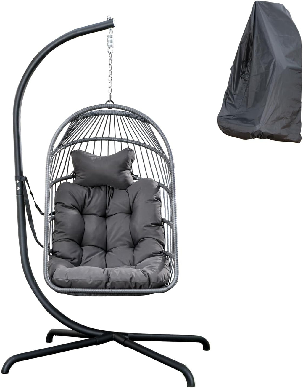 Swing Egg Chair with Stand for Outdoor and Indoor, Hanging Egg Chair 440LBS Capacity (Dark Grey)