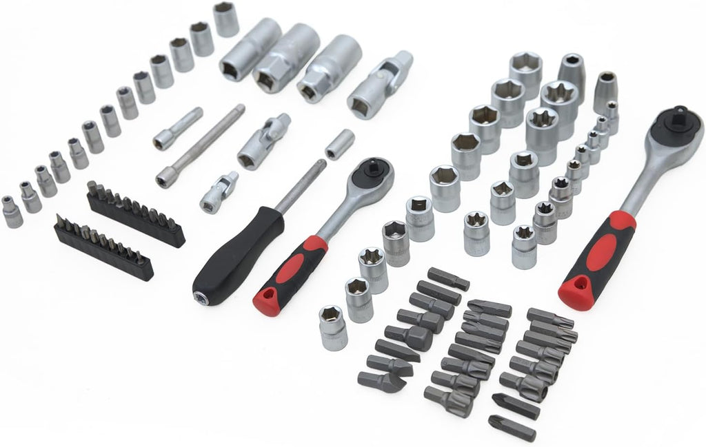 Hand tools, Mechanics Tool Set 94pcs Socket Set wih Case, 1/4' & 1/2' Drive, Versatile and Durable Tool Kit for Auto & Motorcycle Repair, Home, and DIY Projects (94p)
