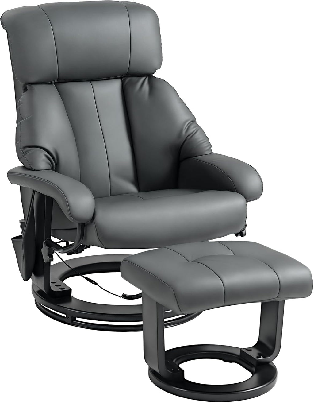 HOMCOM Massage Recliner Chair with Ottoman, 360° Swivel Recliner and Footstool, 10 Point Vibration, PU Leather Reclining Chair with Side Pocket and Remote Control, Gray
