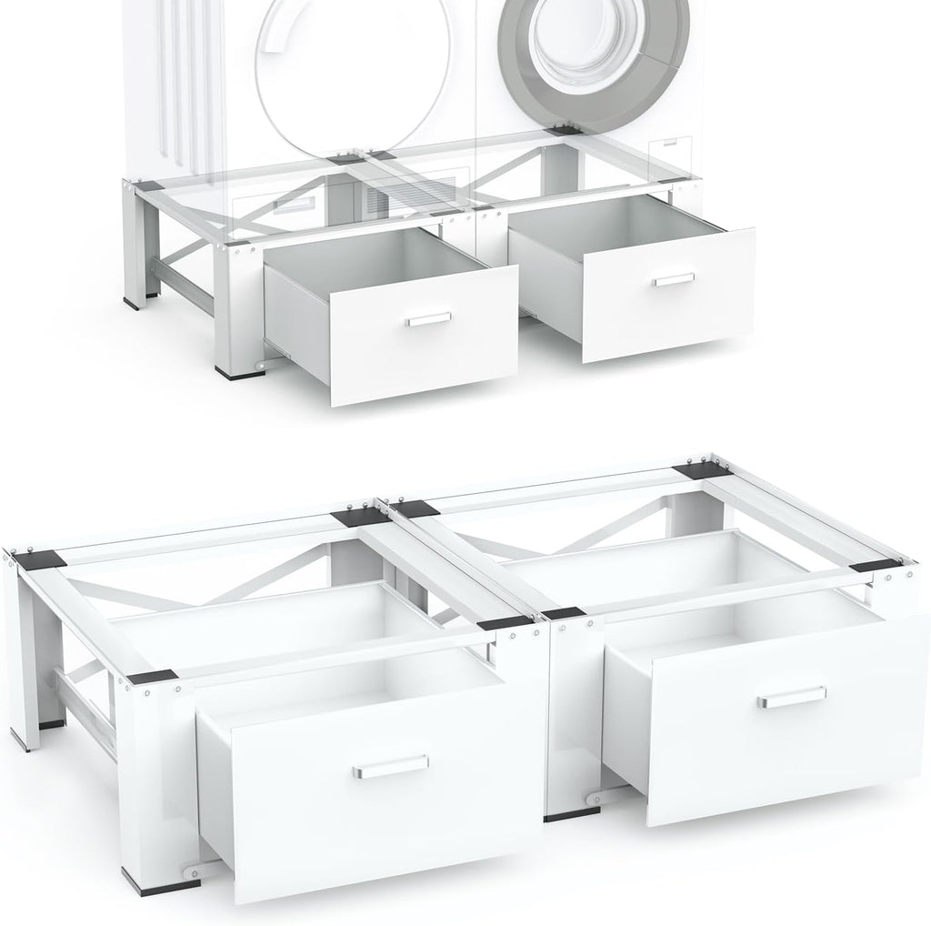SKM Washer and Dryer Pedestal with Drawer, Laundry Pedestal for Washer and Dryer Stand, Heavy Duty Steel Washing Machine Stand Height Raiser (2, white, 28' W x 29' D x 14' H)