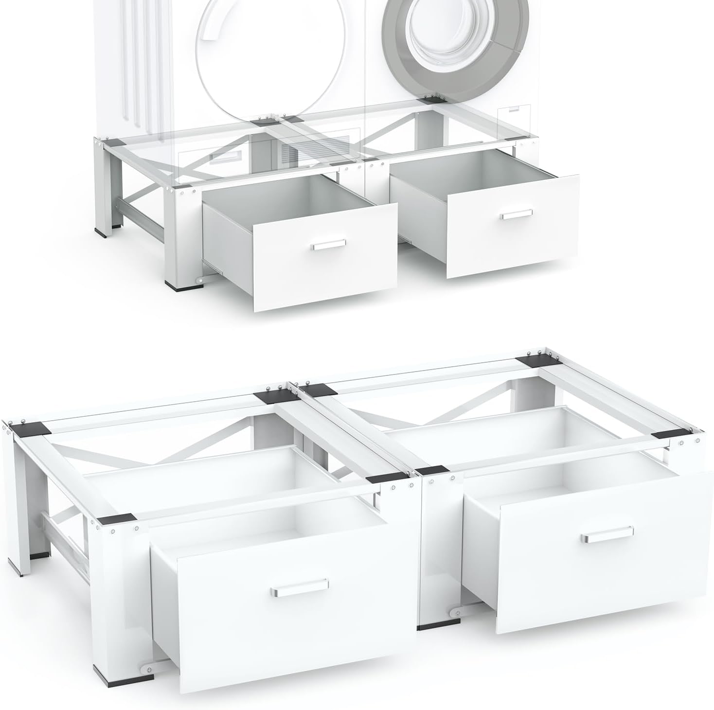 SKM Washer and Dryer Pedestal with Drawer, Laundry Pedestal for Washer and Dryer Stand, Heavy Duty Steel Washing Machine Stand Height Raiser (2, white, 28' W x 29' D x 14' H)
