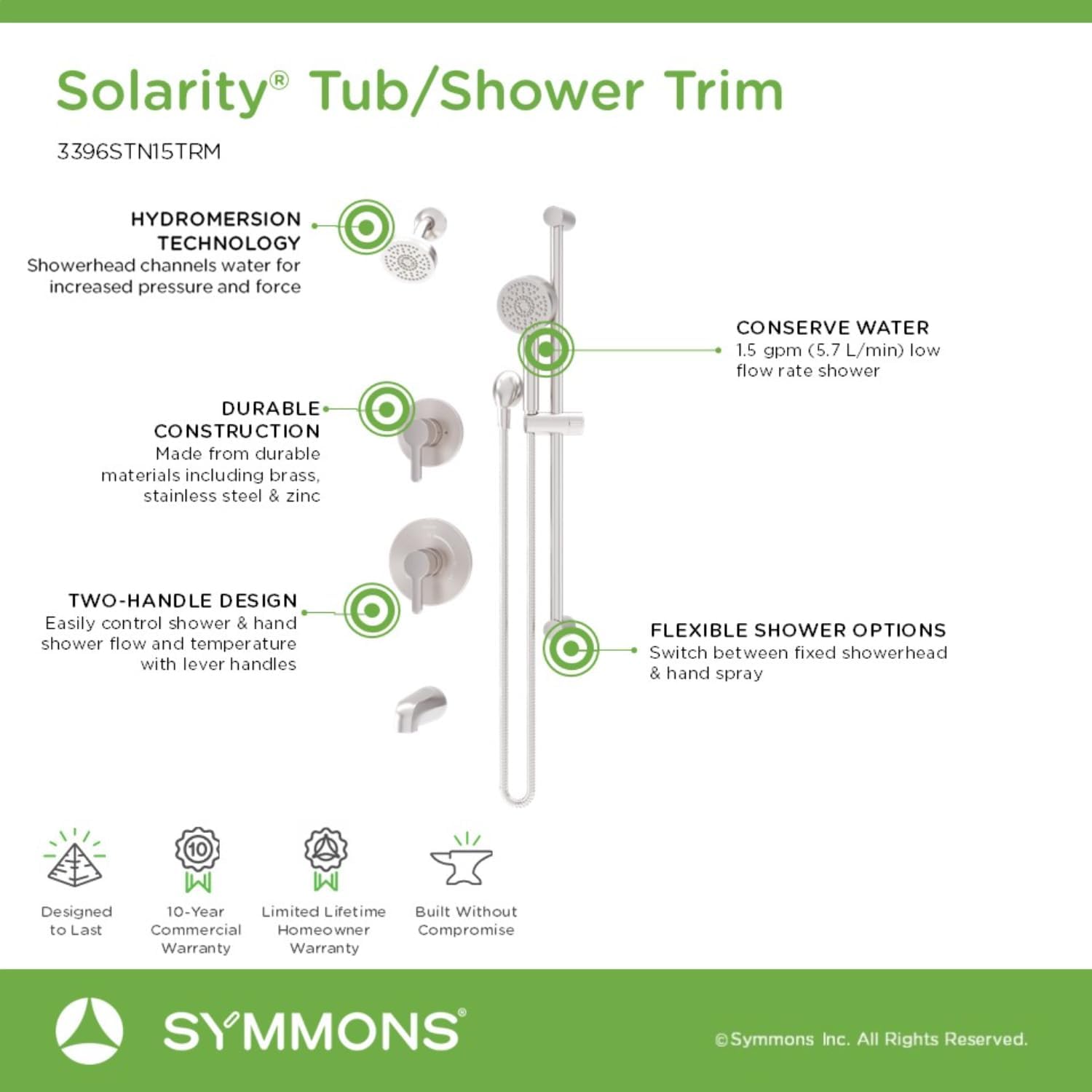 Solarity HydroMersion Double Handle Tub and Shower Trim Kit with Hand Spray in Satin Nickel