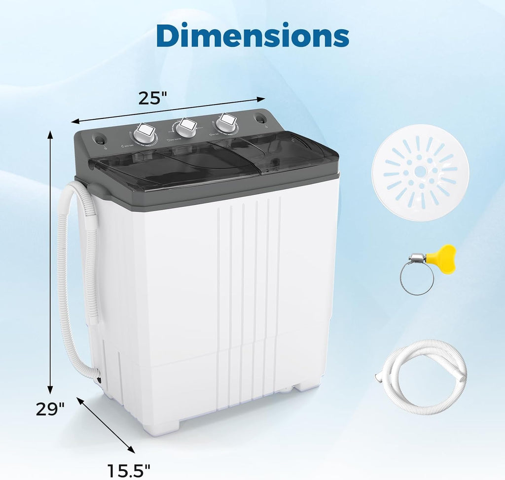 COSTWAY Portable Washing Machine, Twin Tub 20 Lbs Capacity with Drain Pump, Laundry Washer 12 Lbs and Spinner 8 Lbs with Timer Control, Perfect for Apartment Dorm RV, Grey+White