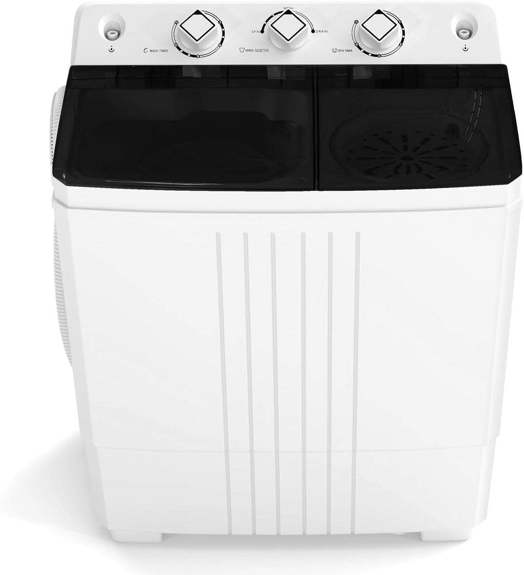 COSTWAY Portable Washing Machine, Twin Tub 20 Lbs Capacity with Drain Pump, Laundry Washer 12 Lbs and Spinner 8 Lbs with Timer Control, Perfect for Apartment Dorm RV, Black+White