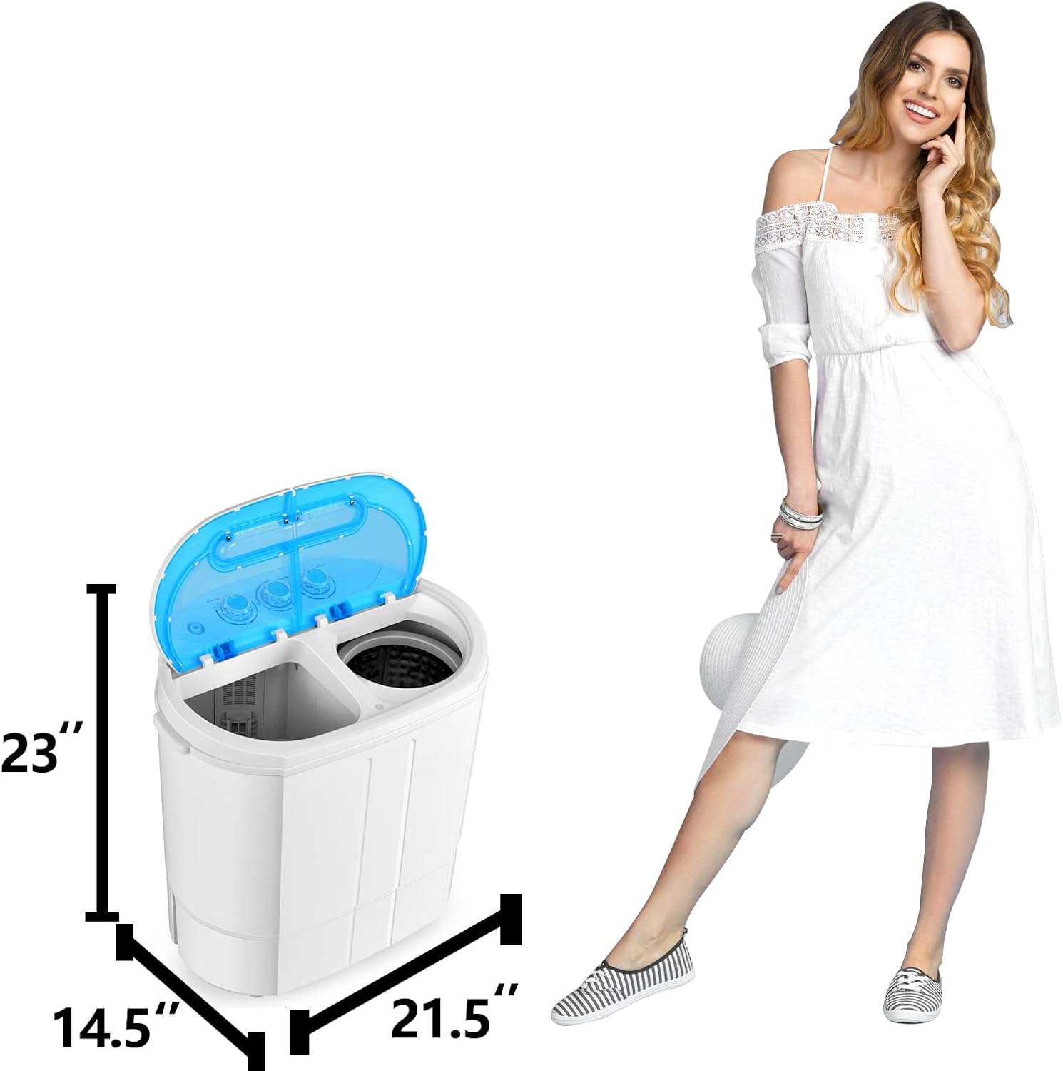 Tiktun Portable Washing Machine,Mini Twin Tub Washing Machine w/Wash and Spin Cycle,13lbs Capacity For Camping,Apartments,Dorms,RV